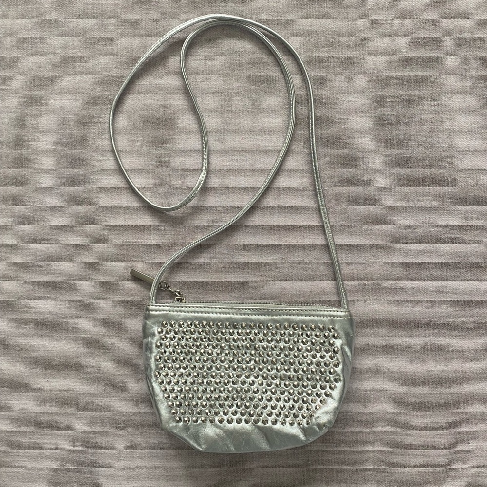 Dawli vintage silver beaded studded rhinestone disco crossbody purse.